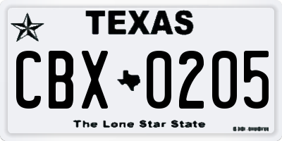 TX license plate CBX0205