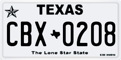 TX license plate CBX0208