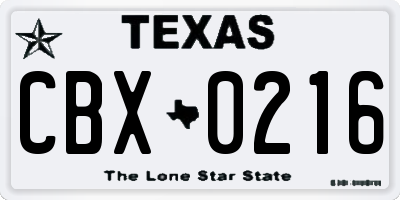 TX license plate CBX0216