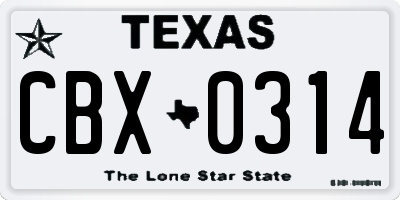 TX license plate CBX0314