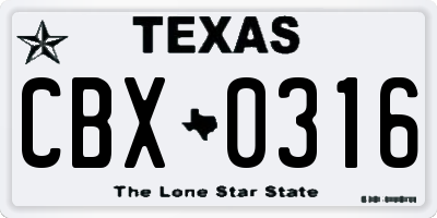 TX license plate CBX0316