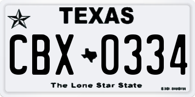 TX license plate CBX0334