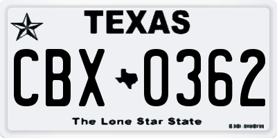 TX license plate CBX0362