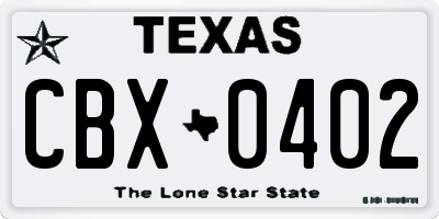 TX license plate CBX0402