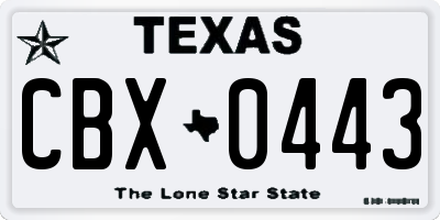 TX license plate CBX0443