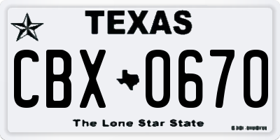 TX license plate CBX0670