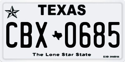 TX license plate CBX0685