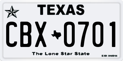 TX license plate CBX0701