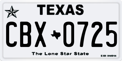 TX license plate CBX0725