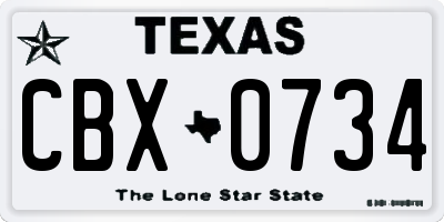 TX license plate CBX0734