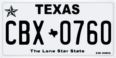 TX license plate CBX0760