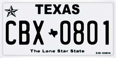 TX license plate CBX0801