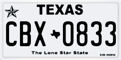 TX license plate CBX0833