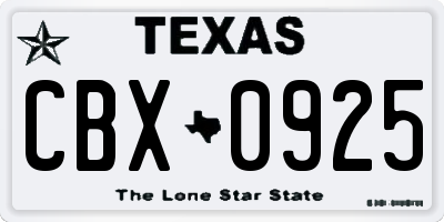 TX license plate CBX0925