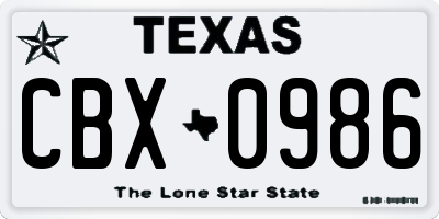 TX license plate CBX0986