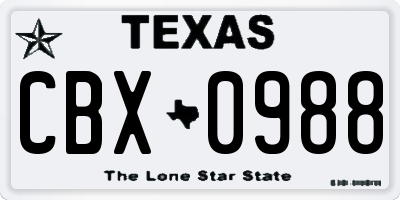 TX license plate CBX0988
