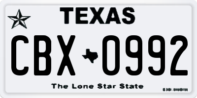 TX license plate CBX0992