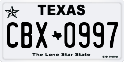 TX license plate CBX0997