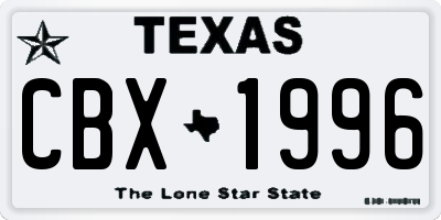 TX license plate CBX1996