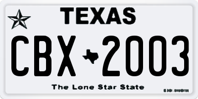 TX license plate CBX2003