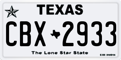 TX license plate CBX2933