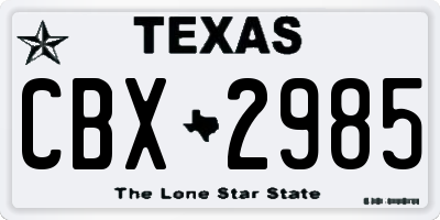 TX license plate CBX2985