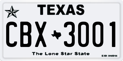 TX license plate CBX3001