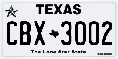 TX license plate CBX3002