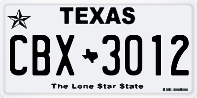 TX license plate CBX3012