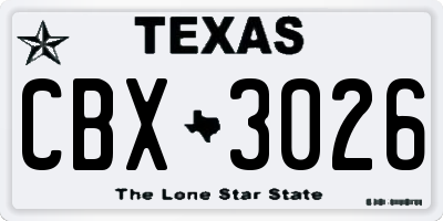TX license plate CBX3026