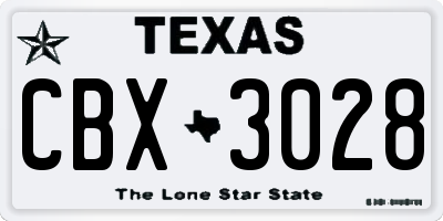 TX license plate CBX3028