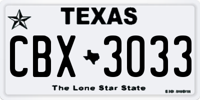 TX license plate CBX3033