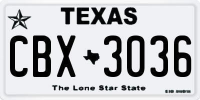 TX license plate CBX3036