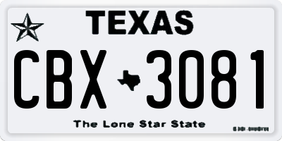TX license plate CBX3081