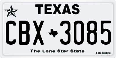 TX license plate CBX3085
