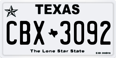 TX license plate CBX3092