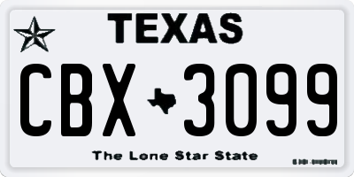 TX license plate CBX3099