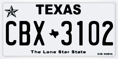 TX license plate CBX3102