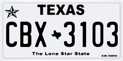 TX license plate CBX3103