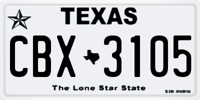 TX license plate CBX3105
