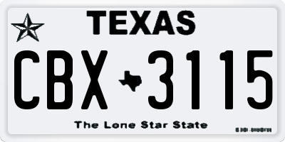 TX license plate CBX3115