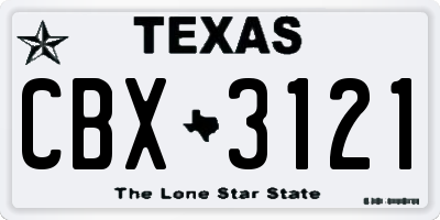 TX license plate CBX3121