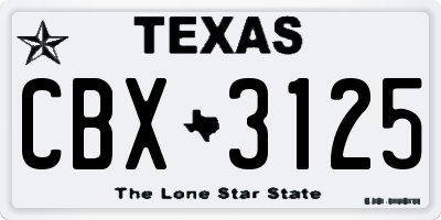 TX license plate CBX3125