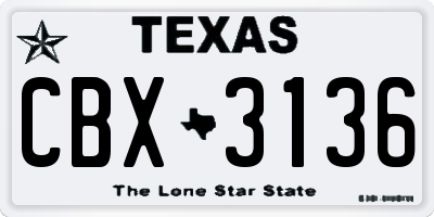 TX license plate CBX3136
