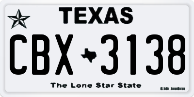 TX license plate CBX3138