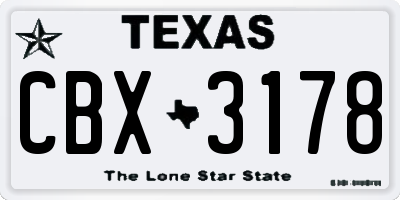 TX license plate CBX3178