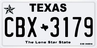 TX license plate CBX3179