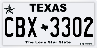 TX license plate CBX3302