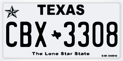 TX license plate CBX3308