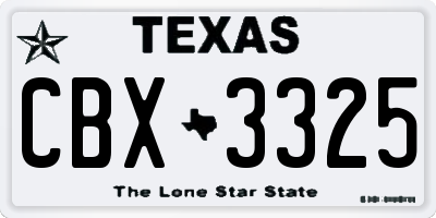 TX license plate CBX3325